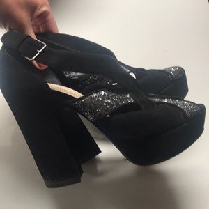 Miu Miu | Suede and glitter platform heels sandals